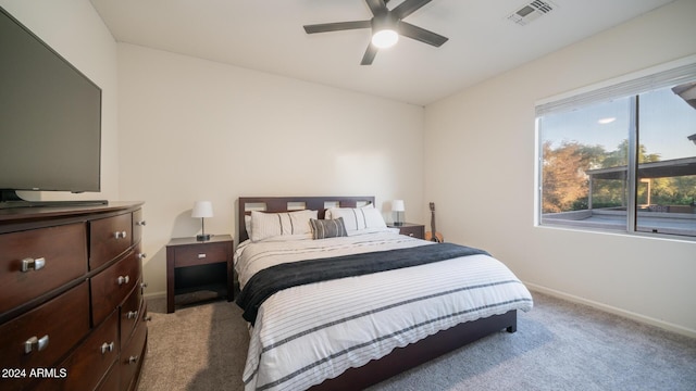 bedroom featuring carpet floors and ceiling fan