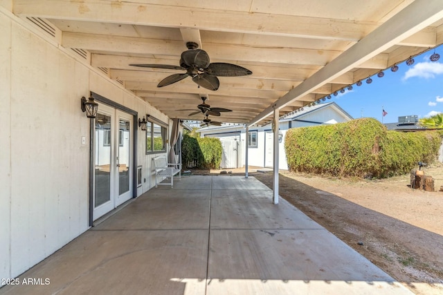 view of patio / terrace featuring french doors and a ceiling fan