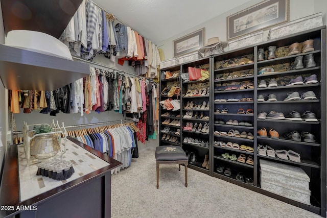 walk in closet featuring carpet floors