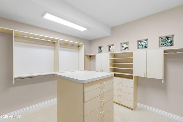 spacious closet with light colored carpet