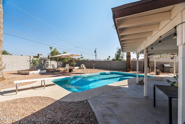 view of pool with a patio area and a grill