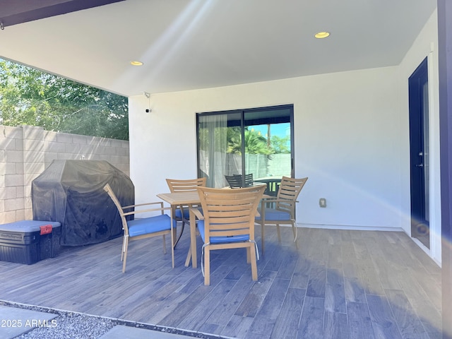 218 N Palm St, Gilbert, AZ 85234 - wooden terrace with a grill and outdoor dining area