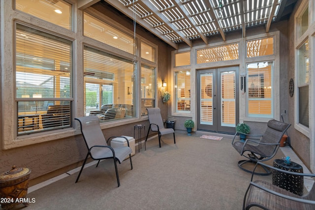 sunroom featuring french doors