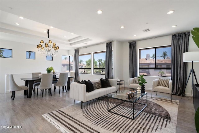 7222 E Gainey Ranch Rd Unit 241, Scottsdale, AZ 85258 - living area with recessed lighting, wood finished floors, plenty of natural light, and a chandelier