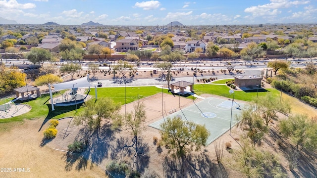 bird's eye view featuring a residential view and a mountain view