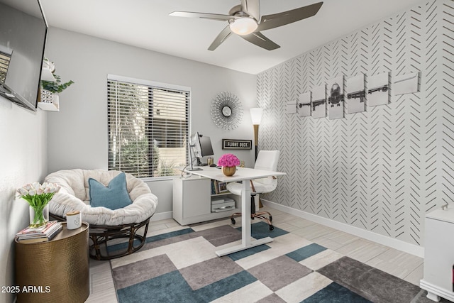 7575 E Indian Bend Rd Unit 1142, Scottsdale, AZ 85250 - office space featuring an accent wall, ceiling fan, and baseboards