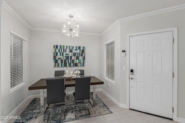 7575 E Indian Bend Rd Unit 1142, Scottsdale, AZ 85250 - dining room featuring a chandelier, ornamental molding, and baseboards