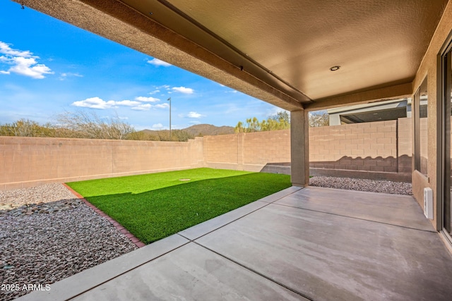view of yard featuring a fenced backyard and a patio area