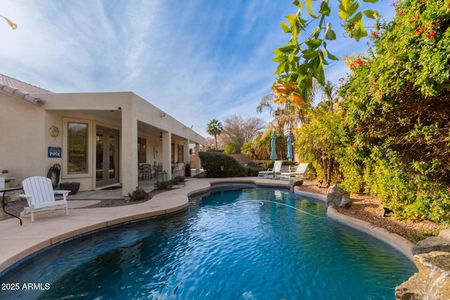 view of swimming pool with a patio