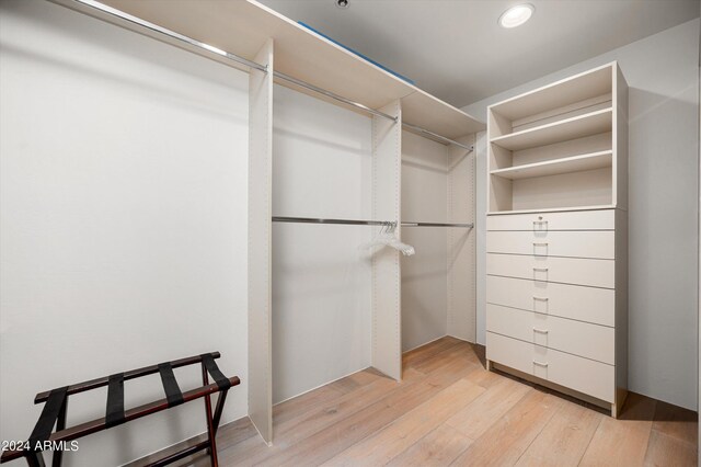 spacious closet featuring light hardwood / wood-style floors