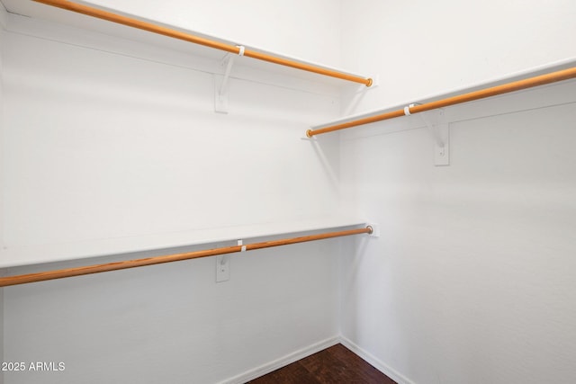 spacious closet with dark wood-style floors