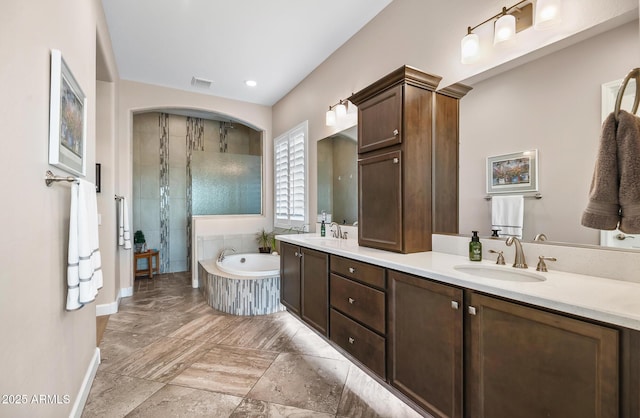31108 N 122nd Ln, Peoria, AZ 85383 - full bath featuring a bath, baseboards, double vanity, and a tile shower