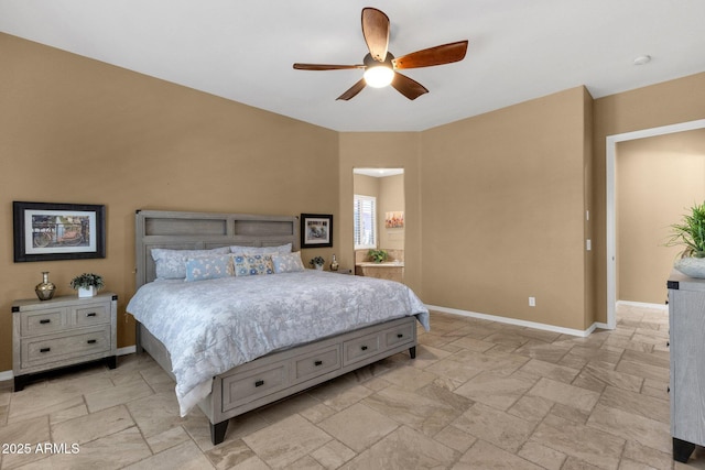 5342 S Citrus Ct, Gilbert, AZ 85298 - bedroom with stone tile floors, baseboards, and a ceiling fan