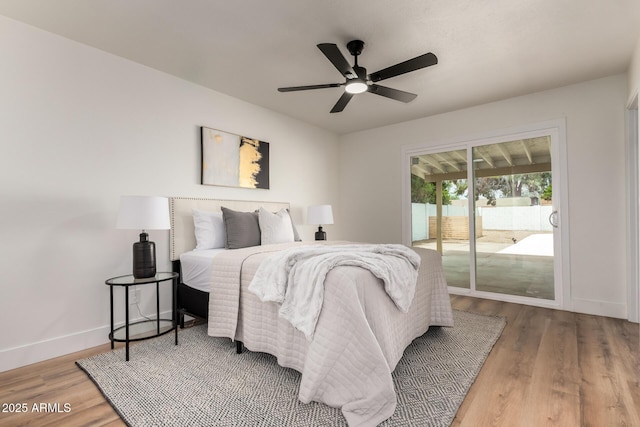 510 N Entrada St, Chandler, AZ 85226 - bedroom featuring access to exterior, wood finished floors, baseboards, and ceiling fan