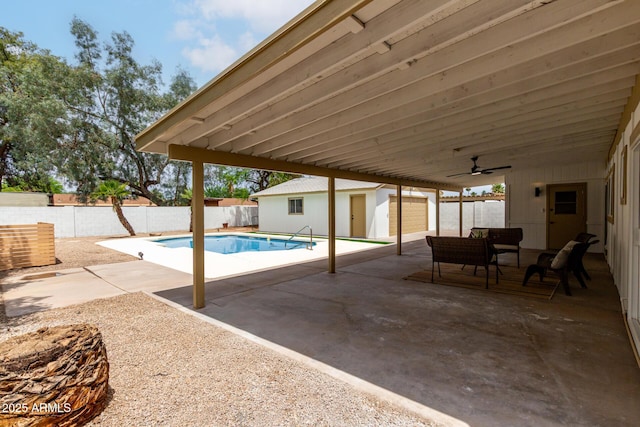 510 N Entrada St, Chandler, AZ 85226 - view of pool featuring a fenced backyard, a patio, an outbuilding, and outdoor dining area