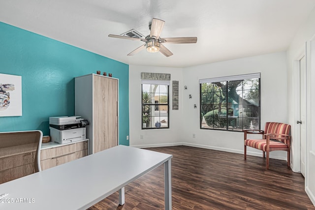 9035 W Villa Chula, Peoria, AZ 85383 - office space featuring dark wood-style flooring, ceiling fan, and baseboards