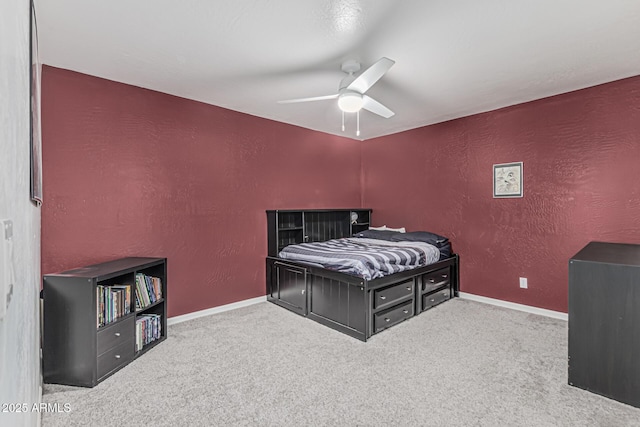 9035 W Villa Chula, Peoria, AZ 85383 - bedroom with baseboards, carpet flooring, a textured wall, and a ceiling fan