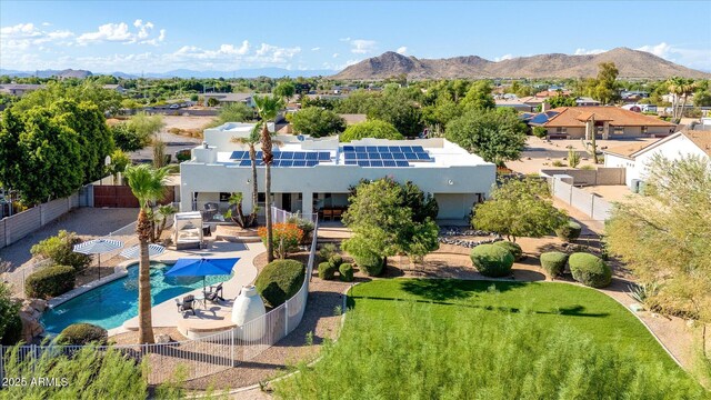 9035 W Villa Chula, Peoria, AZ 85383 - rear view of property featuring a patio, a mountain view, a residential view, and a fenced backyard