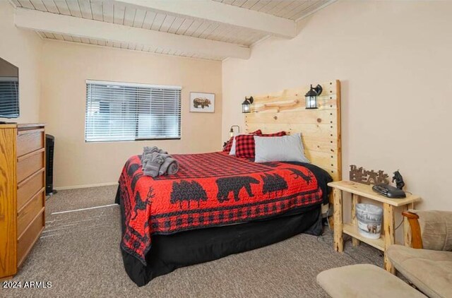 2868 Park Cir Unit 38, Pinetop, AZ 85935 - carpeted bedroom featuring wood ceiling and beam ceiling