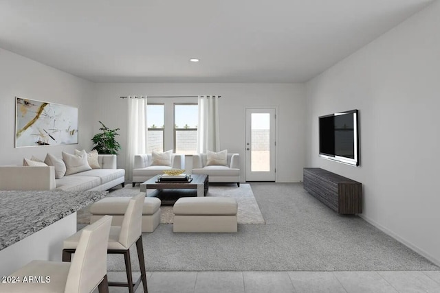 living room featuring light tile patterned flooring