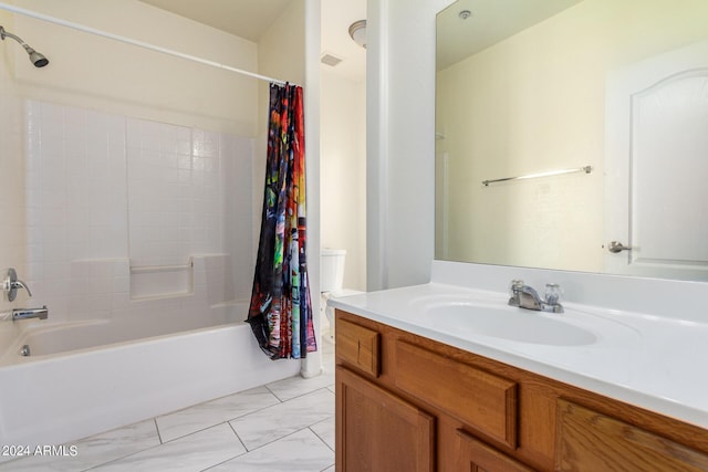 bathroom featuring vanity and shower / bath combo