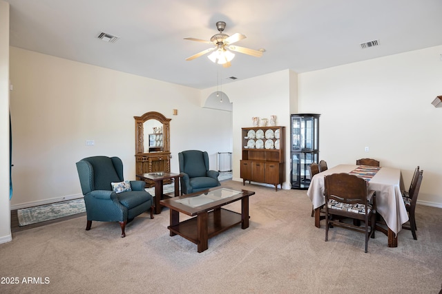 44421 N 12th St, New River, AZ 85087 - living area featuring light colored carpet, ceiling fan, and baseboards