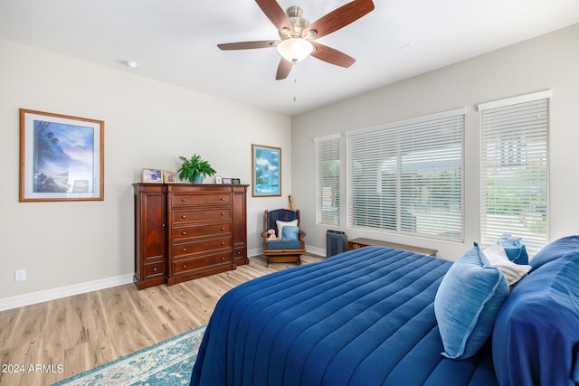 bedroom with ceiling fan and wood-type flooring