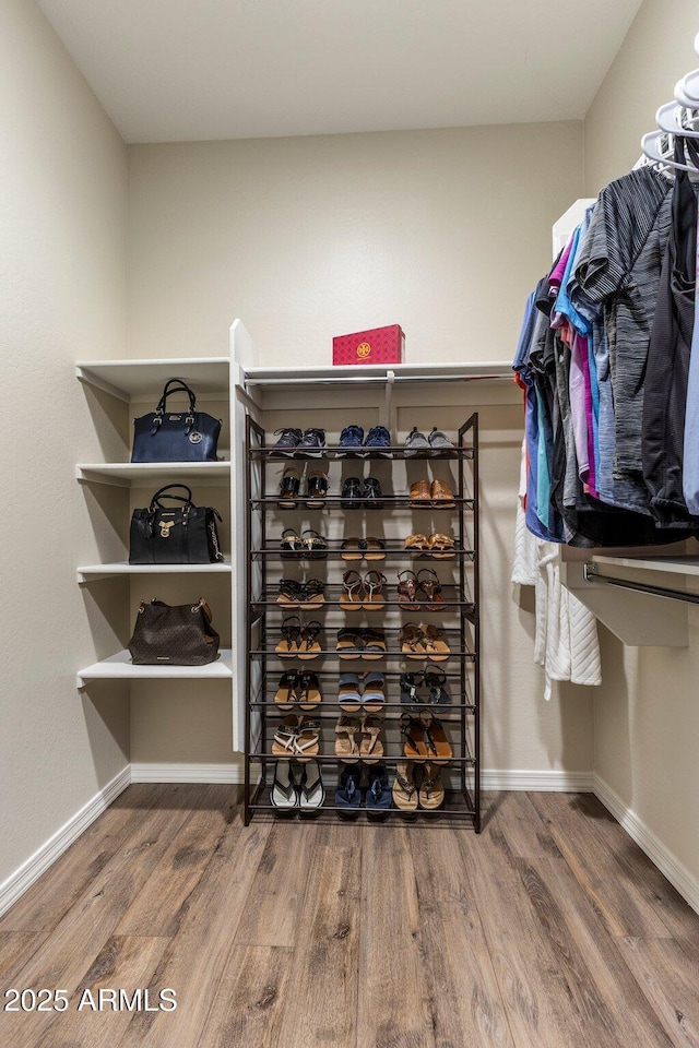 walk in closet featuring wood finished floors