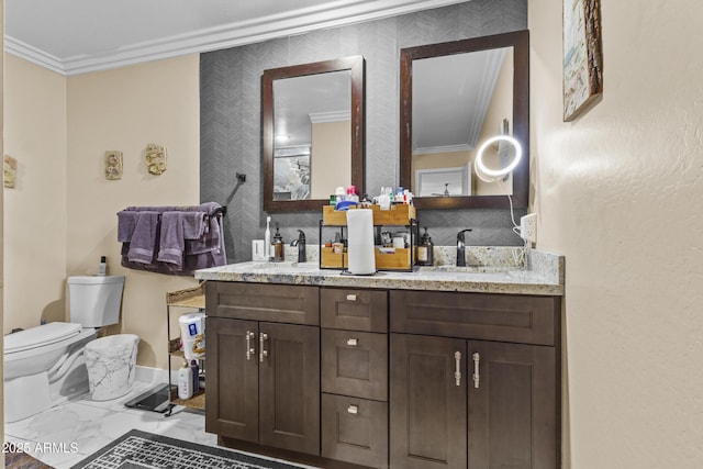 19239 W Elm St, Litchfield Park, AZ 85340 - bathroom with ornamental molding, marble finish floors, and double vanity
