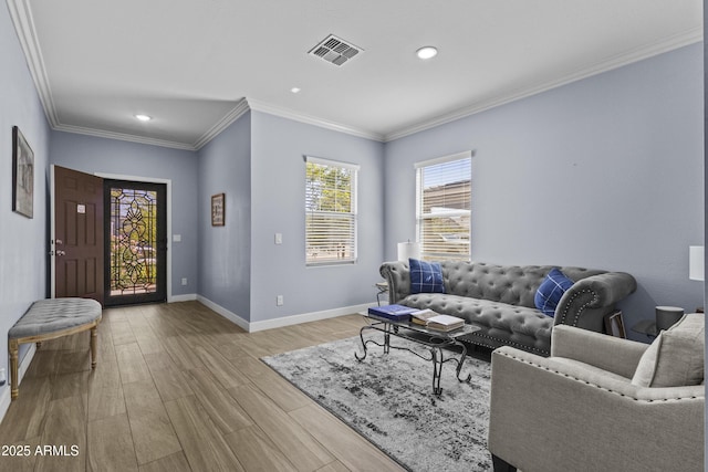 19239 W Elm St, Litchfield Park, AZ 85340 - living room featuring wood finished floors, recessed lighting, and ornamental molding
