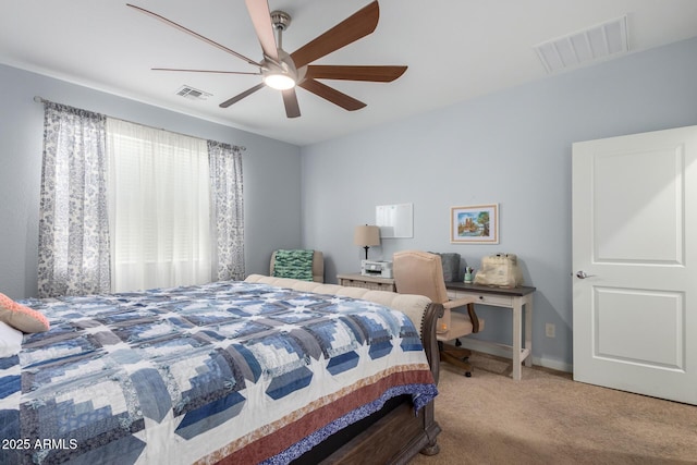 bedroom featuring ceiling fan and carpet flooring