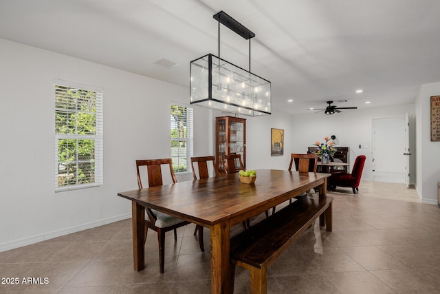 2350 E Melrose St, Gilbert, AZ 85297 - dining space featuring recessed lighting, tile patterned flooring, a ceiling fan, and baseboards