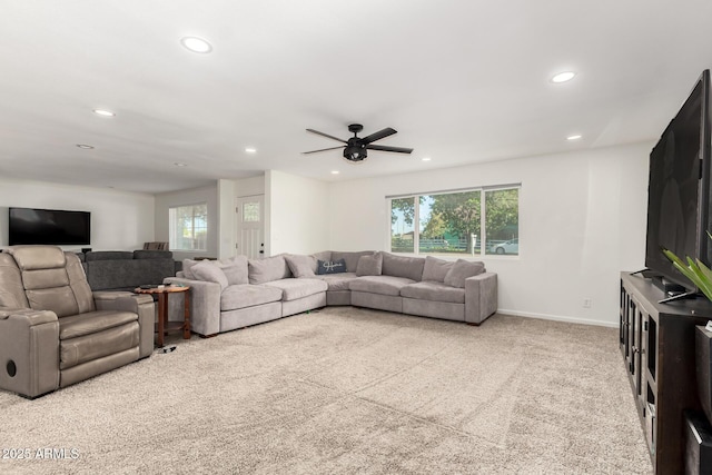 2350 E Melrose St, Gilbert, AZ 85297 - carpeted living area with recessed lighting, plenty of natural light, ceiling fan, and baseboards