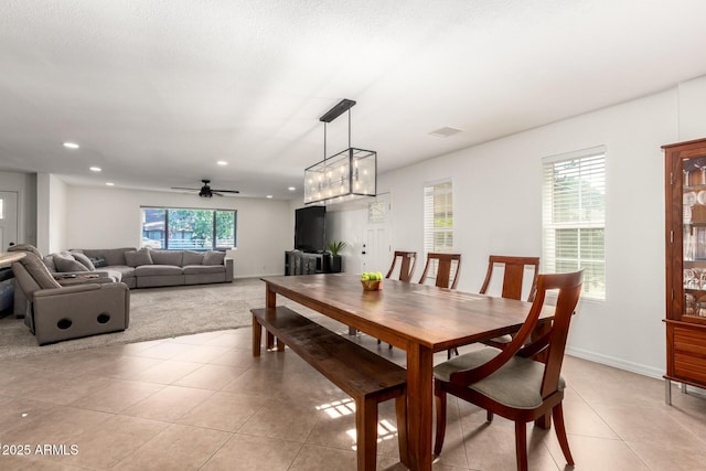 2350 E Melrose St, Gilbert, AZ 85297 - dining room with light tile patterned flooring, recessed lighting, a ceiling fan, and baseboards