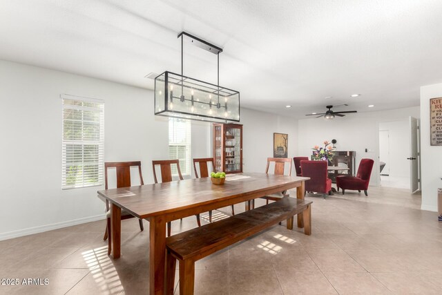 2350 E Melrose St, Gilbert, AZ 85297 - dining room featuring light tile patterned floors, recessed lighting, ceiling fan, and baseboards
