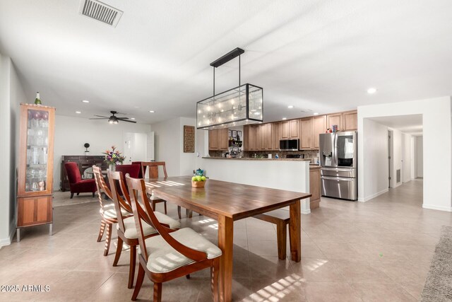 2350 E Melrose St, Gilbert, AZ 85297 - dining room with recessed lighting, light tile patterned floors, baseboards, and ceiling fan