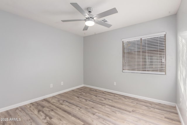 unfurnished room with light hardwood / wood-style floors and ceiling fan