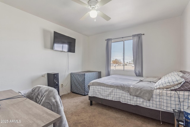 bedroom with carpet floors and a ceiling fan