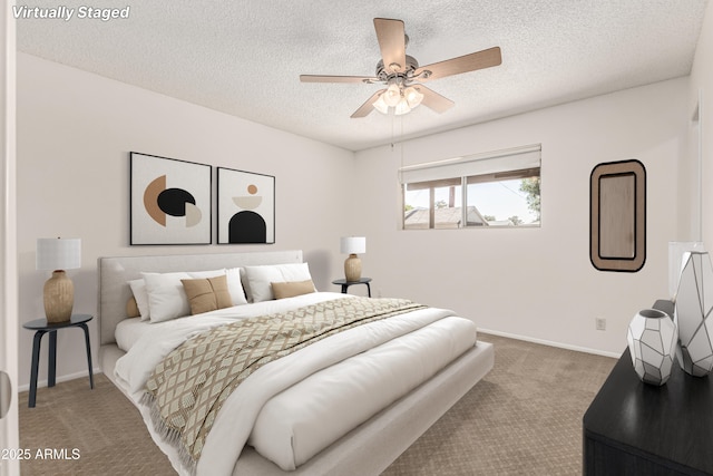 518 N Cheri Lynn Dr, Chandler, AZ 85225 - carpeted bedroom featuring a textured ceiling, baseboards, and ceiling fan