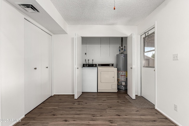 518 N Cheri Lynn Dr, Chandler, AZ 85225 - laundry area with water heater, a textured ceiling, independent washer and dryer, and wood finished floors