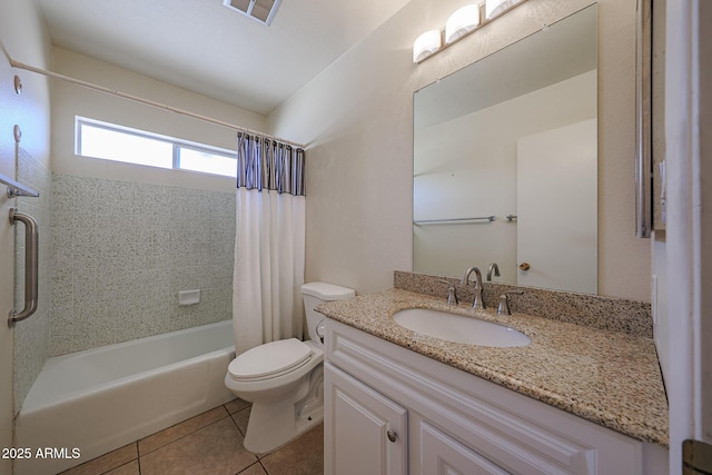 12611 N 112th Ave, Youngtown, AZ 85363 - bathroom with toilet, tile patterned floors, vanity, and shower / bath combination with curtain