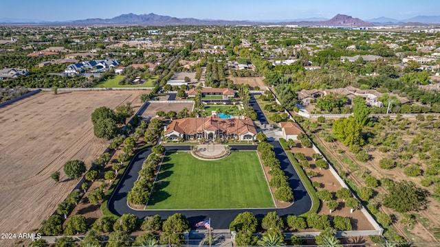 drone / aerial view featuring a mountain view