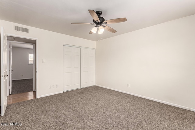 1203 E Bishop Dr, Tempe, AZ 85282 - unfurnished bedroom featuring carpet, a ceiling fan, baseboards, visible vents, and a closet