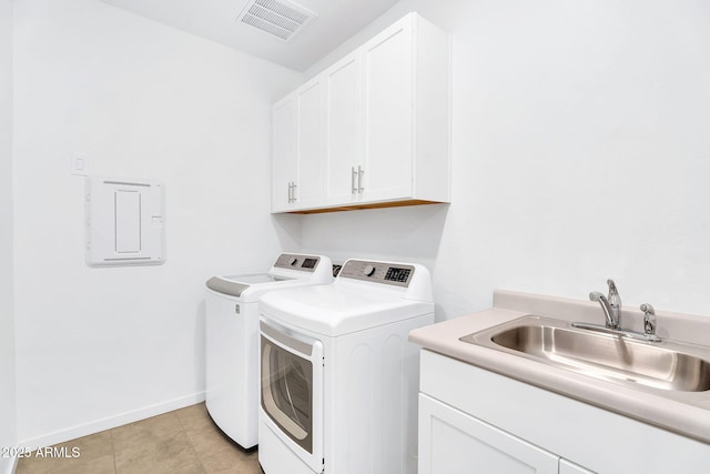 22560 E Rosa Rd, Queen Creek, AZ 85142 - washroom featuring washing machine and dryer, cabinet space, baseboards, and electric panel