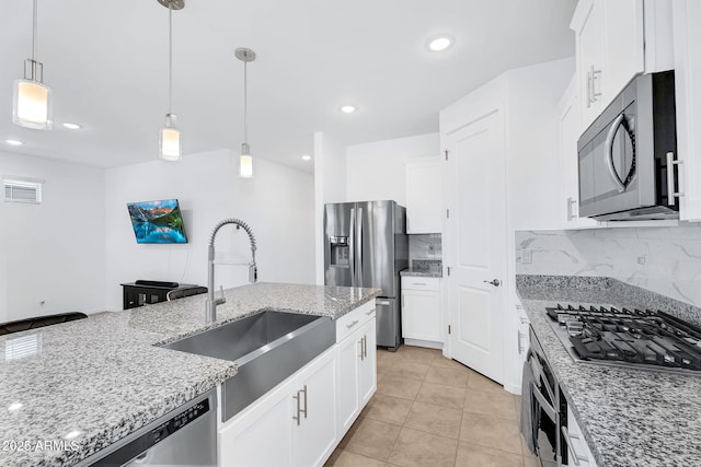 22560 E Rosa Rd, Queen Creek, AZ 85142 - kitchen with appliances with stainless steel finishes, a sink, white cabinetry, decorative backsplash, and recessed lighting
