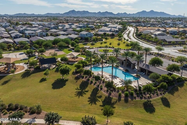 22560 E Rosa Rd, Queen Creek, AZ 85142 - aerial view of residential area with a pool area and mountains