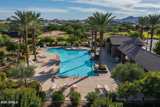 22560 E Rosa Rd, Queen Creek, AZ 85142 - community pool featuring a patio area and a mountain view