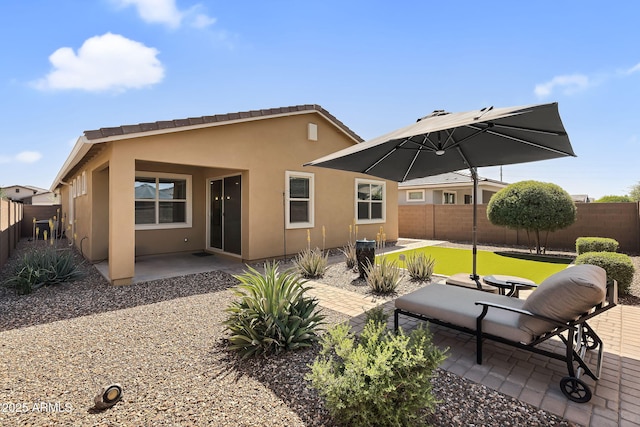 22560 E Rosa Rd, Queen Creek, AZ 85142 - rear view of property with a patio, stucco siding, and a fenced backyard