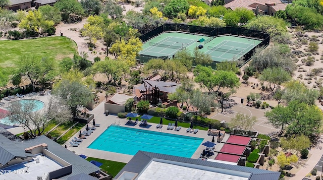 aerial view of a pool
