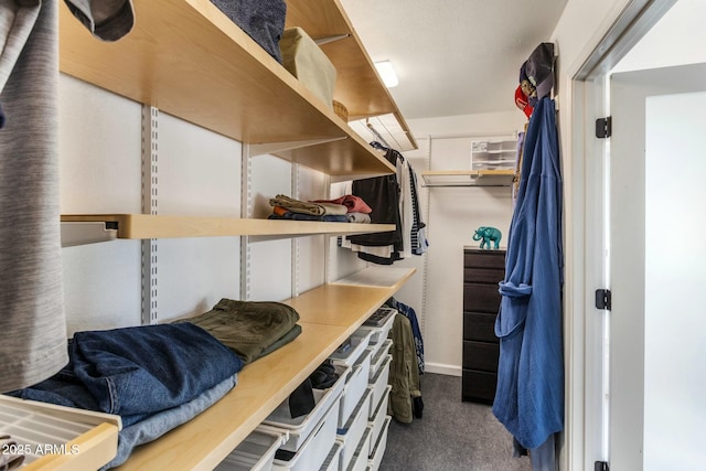 walk in closet with carpet